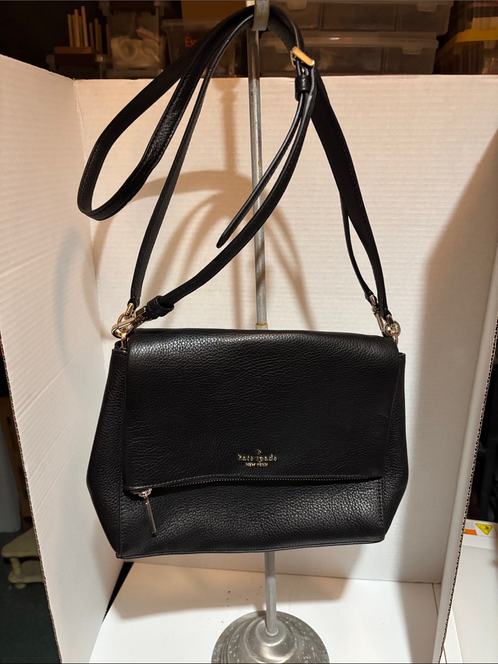 kate spade Black Pebbled Leather Shoulder Bag with Gold Hardware